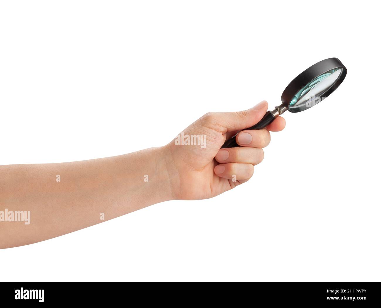 magnifying glass in hand path isolated on white Stock Photo