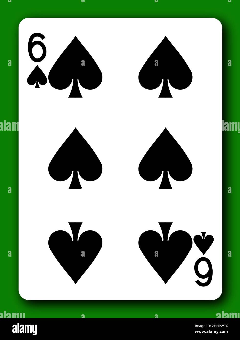 Six of Spades playing card with clipping path 3d illustration
