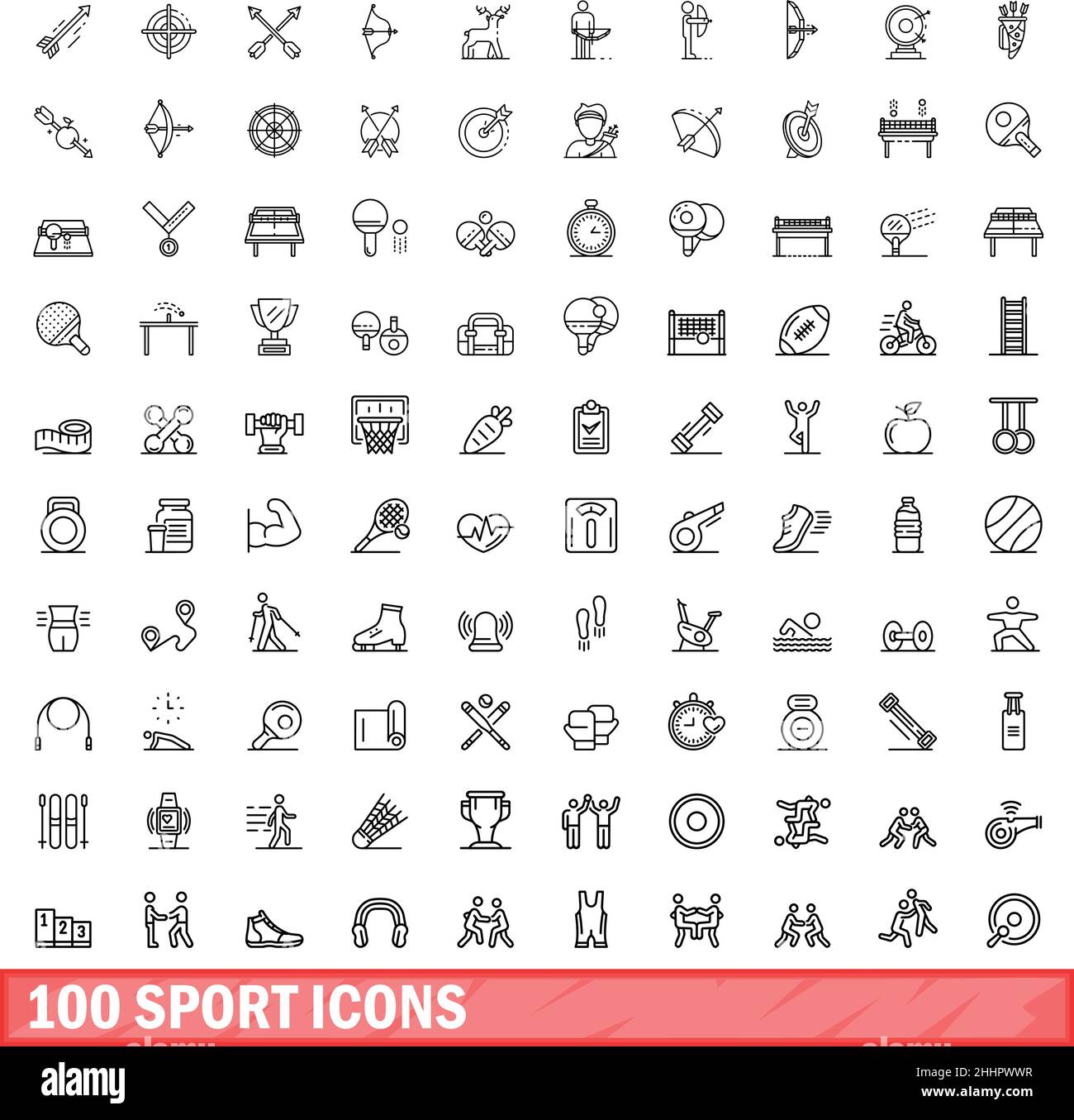 100 sport icons set. Outline illustration of 100 sport icons vector set ...