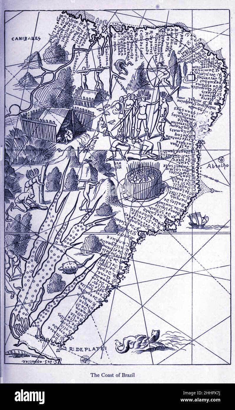 Coast of Brazil ancient Map from The Exploration of the World, Celebrated Travels and Travellers 