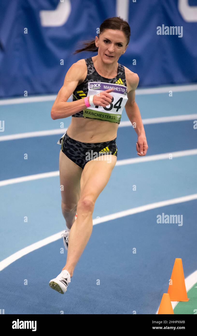 MANCHESTER - ENGLAND 23 JAN 22: Luiza Gega (ALB) competing in the 3000m women’s race at the Boxx United Manchester Indoor Tour, Manchester Regional Ar Stock Photo