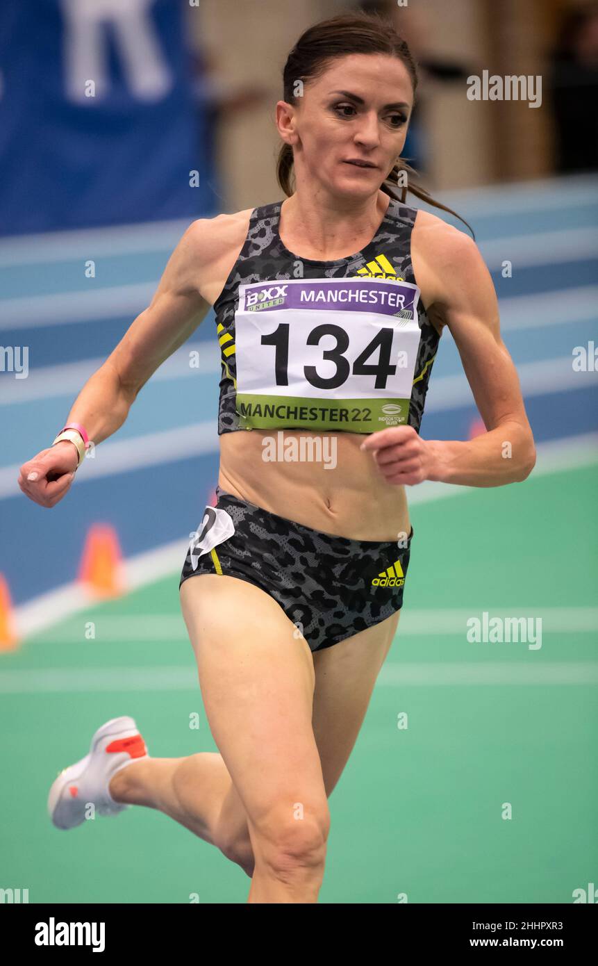 MANCHESTER - ENGLAND 23 JAN 22: Luiza Gega (ALB) competing in the 3000m women’s race at the Boxx United Manchester Indoor Tour, Manchester Regional Ar Stock Photo