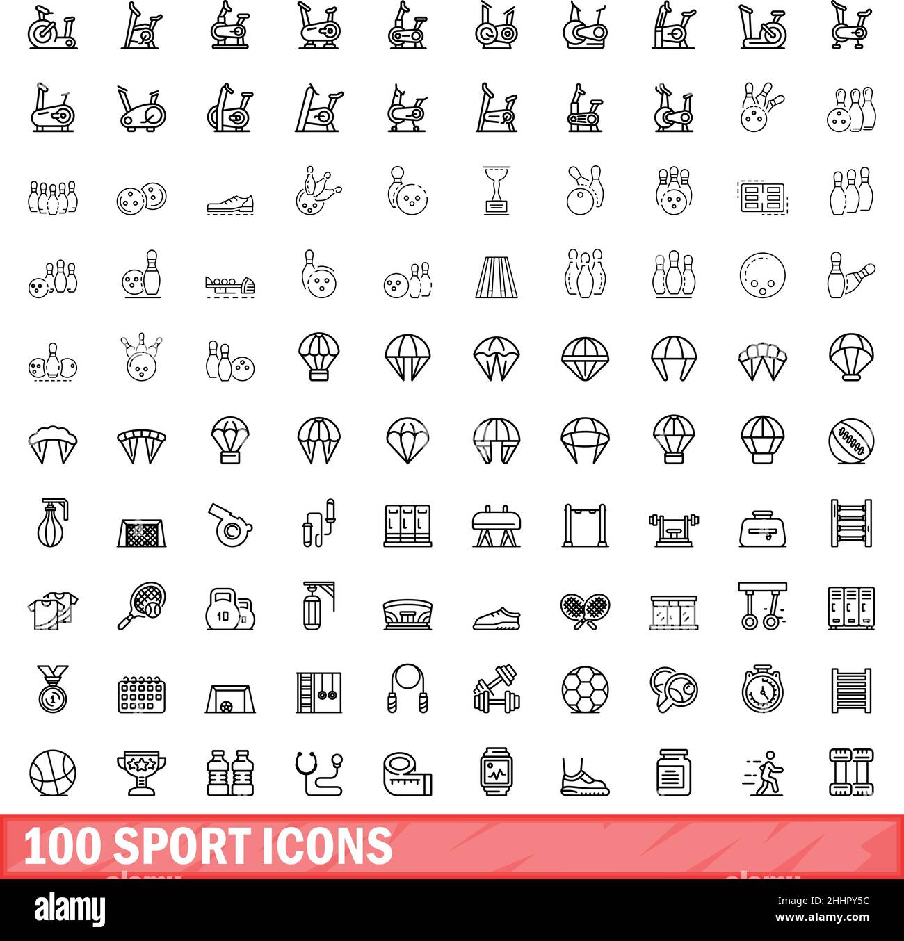 100 sport icons set. Outline illustration of 100 sport icons vector set ...
