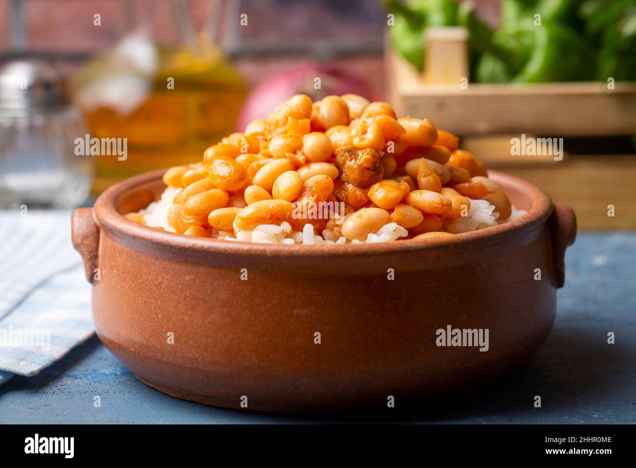 Traditional Turkish cuisine. Kuru Fasulye . Haricot Beans, rice and beans (Turkish name; pilav