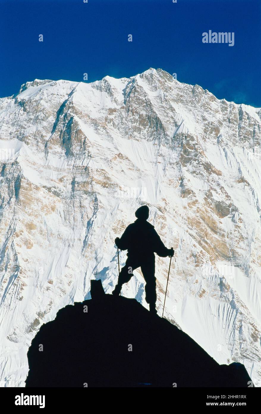 Model Release Silhouette of Mountain Climber Annapurna Sanctuary Nepal ...