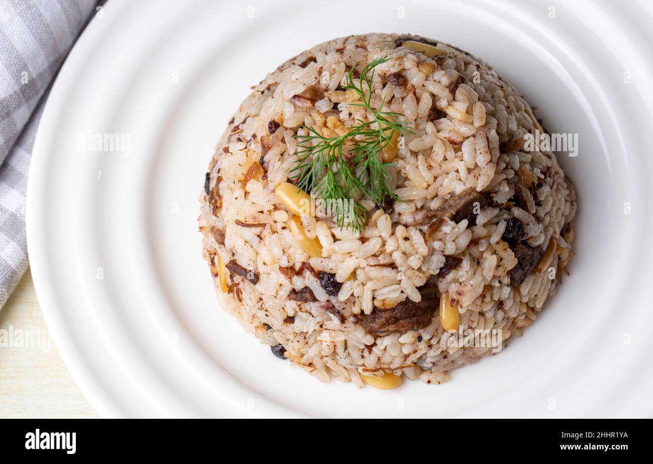 Traditional delicious Turkish food; rice pilaf with pine nuts and