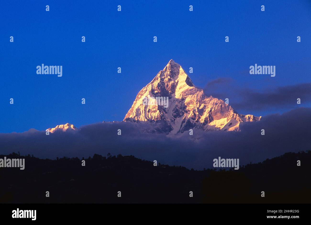MachhapuchhareMountain Peak at Sunrise, Annapurna Range, Nepal Stock Photo
