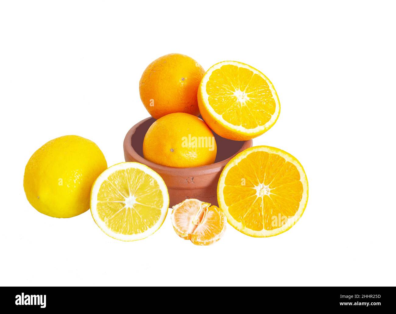 Still life, oranges, lemons and tangerines on a white background Stock Photo
