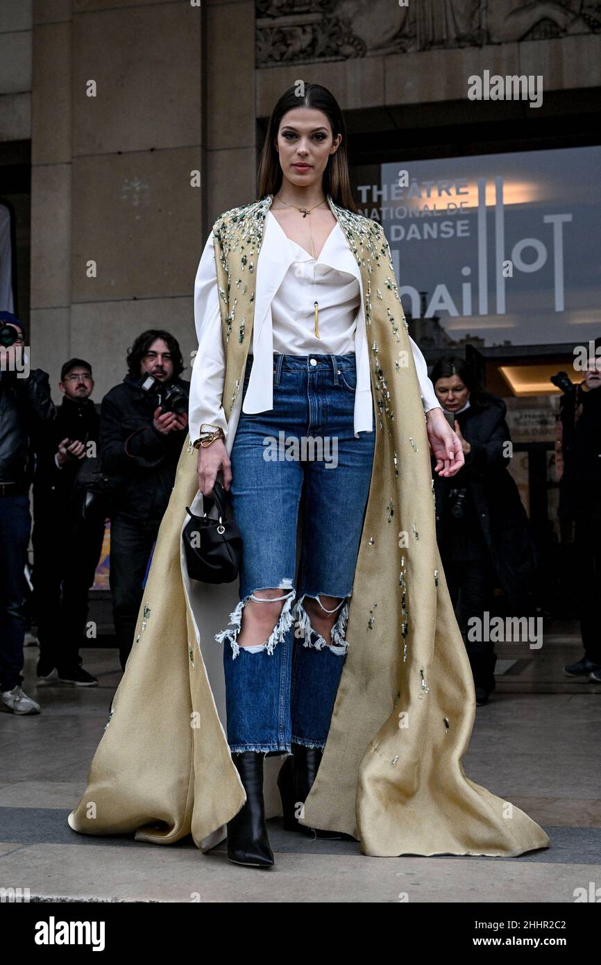 Iris Mittenaere arriving at the Stephane Rolland show during Paris