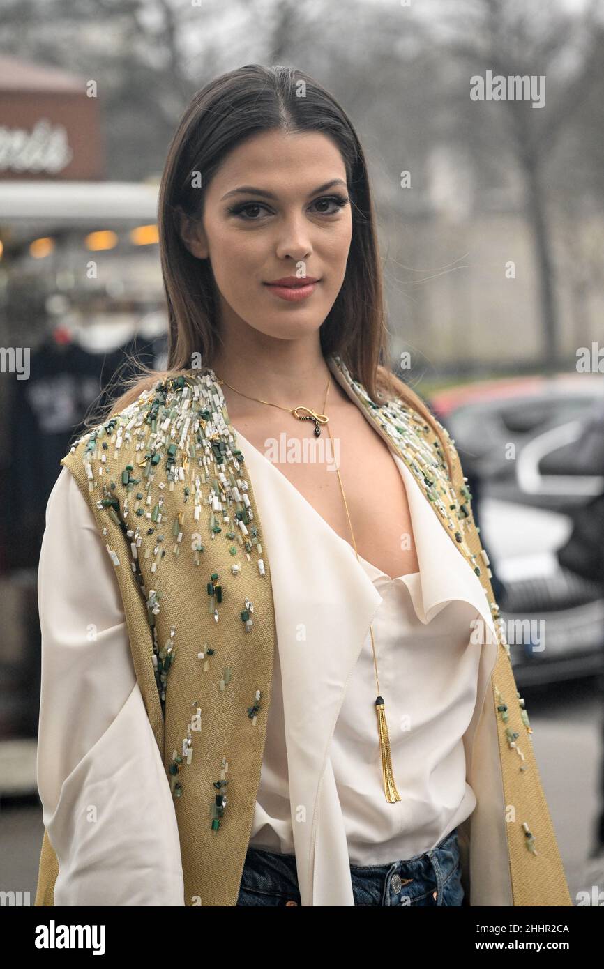 Iris Mittenaere arriving at the Stephane Rolland show during Paris