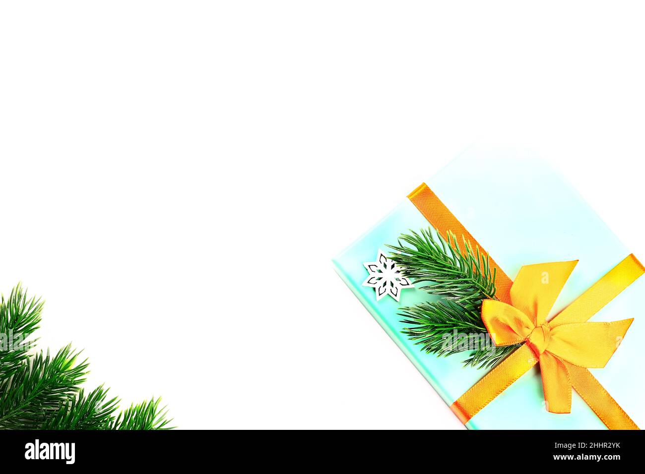 Christmas holiday composition gift box with spruce branch and cones on ...