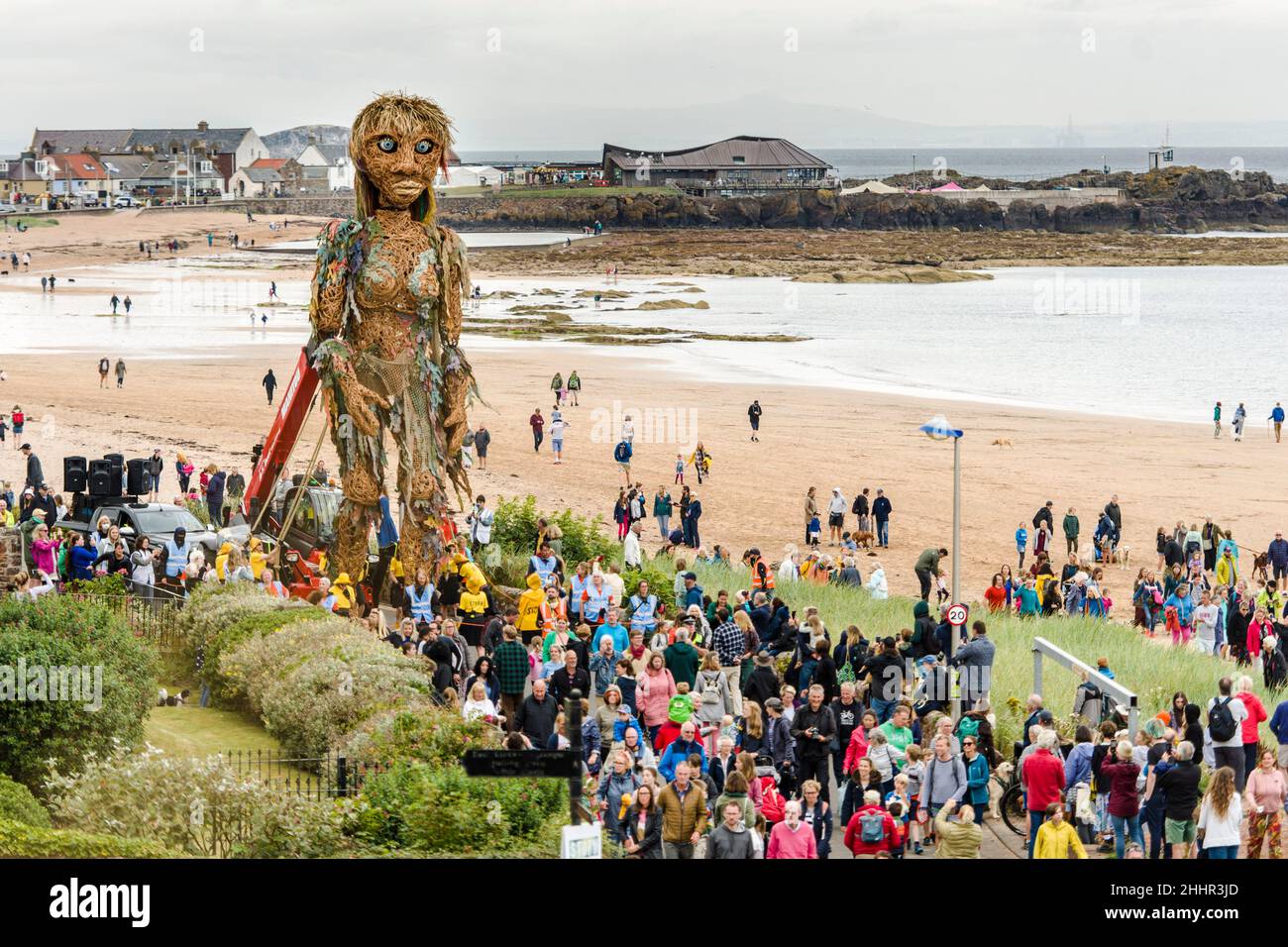 A ten metre tall mythical goddess of the sea, will celebrate our coasts and waters and the need to protect them at North Berwick’s Fringe By The Sea, August 15 2021.   Created by Edinburgh-based visual theatre company, Vision Mechanics, and first unveiled as part of Celtic Connections 2020, Storm will once again rise from the oceans to walk on land. Part of the Year of Coasts and Waters, Storm is folklore made real, living in the waters around Scotland and coming to land to tell the story of oceans in crisis.   Credit: Euan Cherry Stock Photo