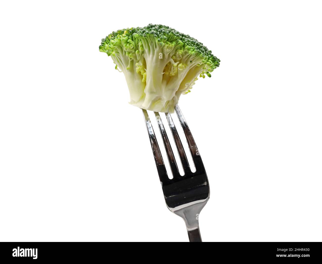 fork with broccoli floret isolated on white background Stock Photo