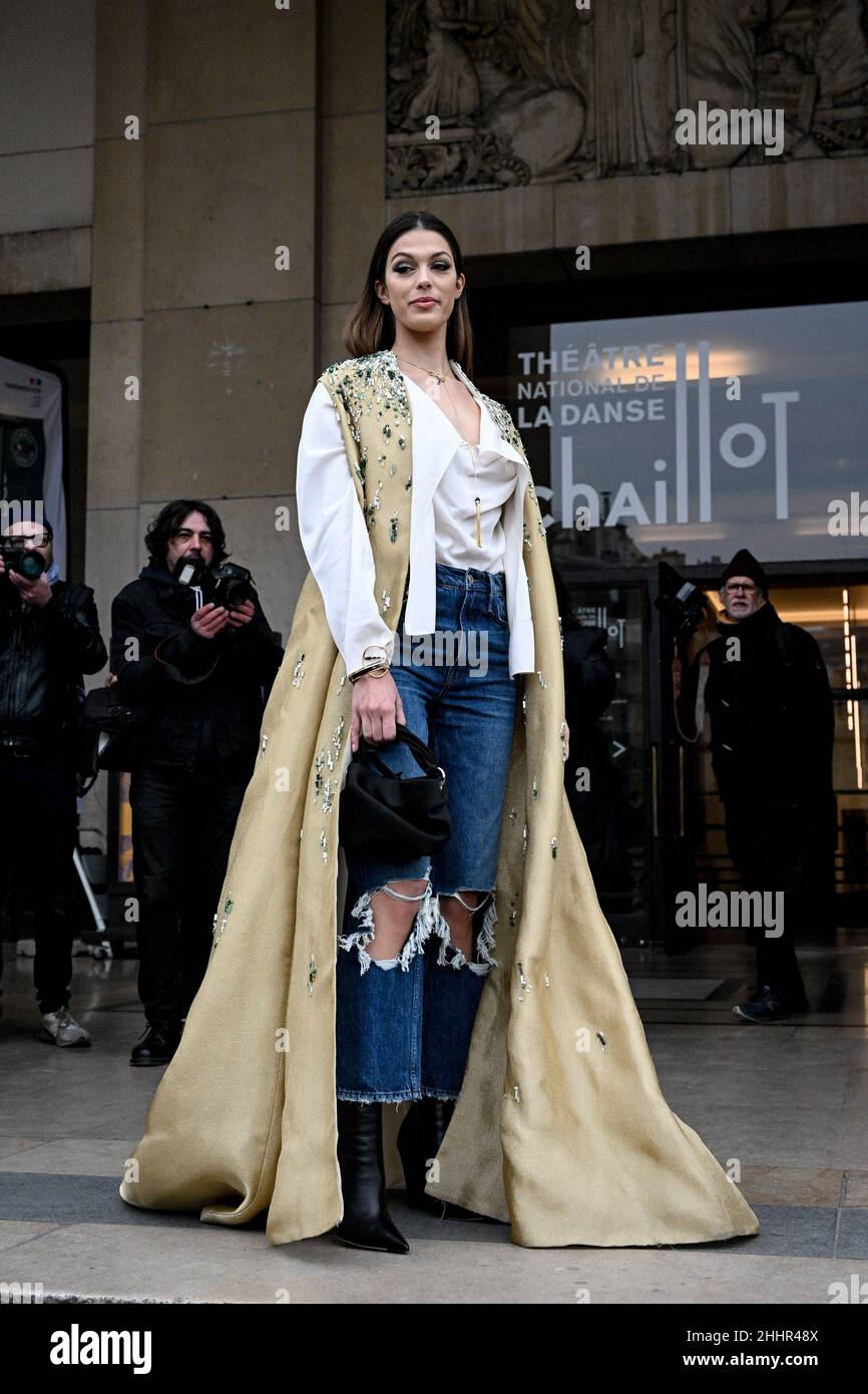 Iris Mittenaere arriving at the Stephane Rolland show during Paris