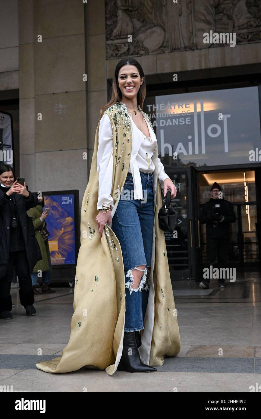 Iris Mittenaere arriving at the Stephane Rolland show during Paris