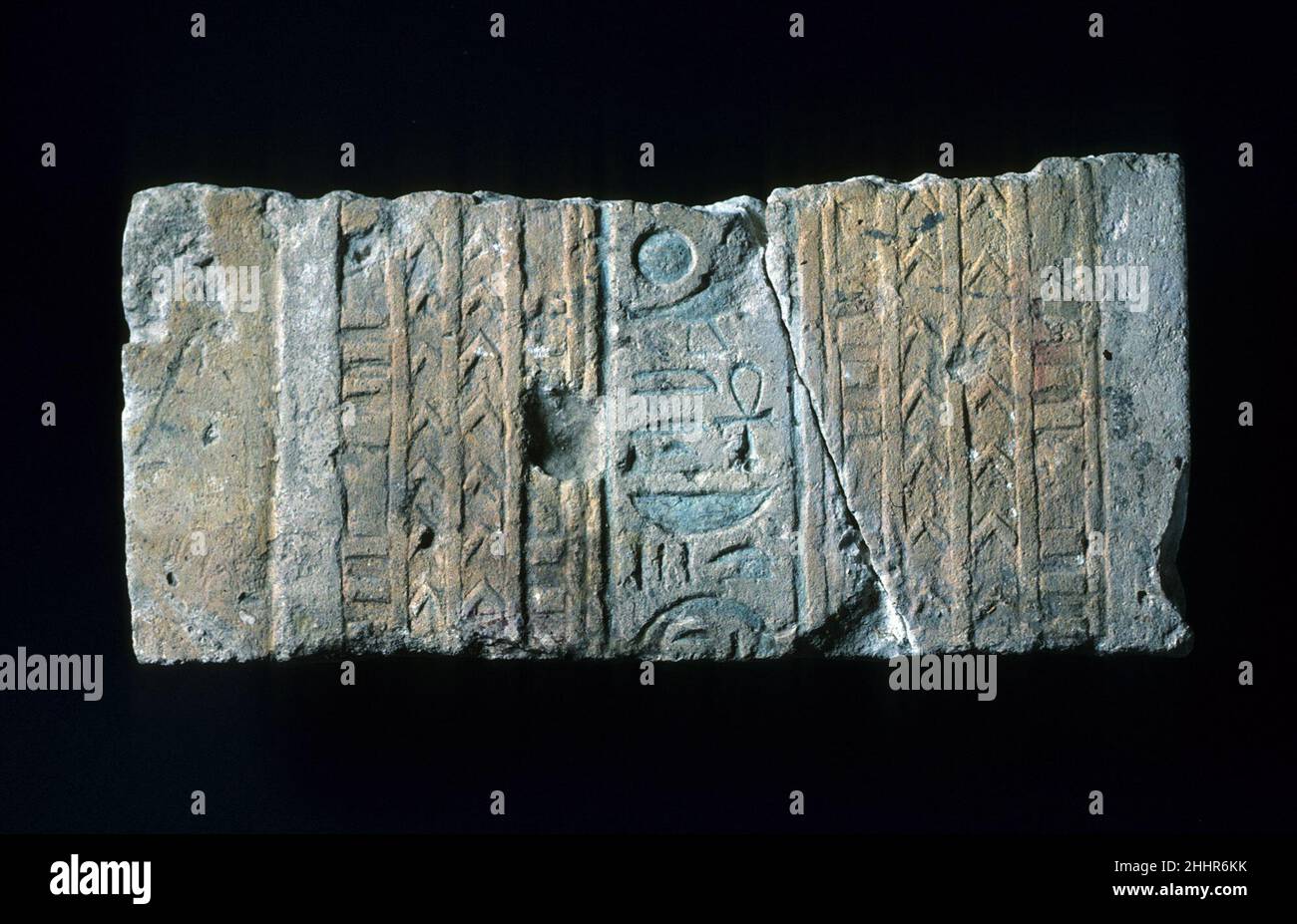 Relief with titles of Akhenaten ca. 1353–1336 B.C. New Kingdom, Amarna Period. Relief with titles of Akhenaten. ca. 1353–1336 B.C.. Limestone, paint (mostly modern). New Kingdom, Amarna Period. From Egypt; Probably from Middle Egypt, Hermopolis (Ashmunein; Khemenu); Probably originally from Amarna (Akhetaten). Dynasty 18 Stock Photo