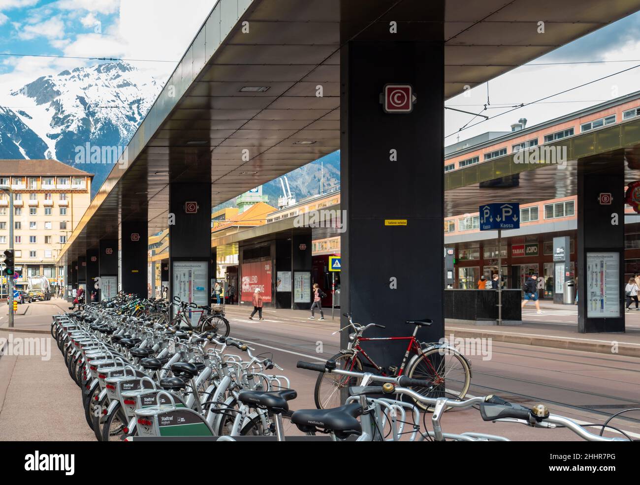 Innsbruck, Austria April 17th 2018 Bicycle sharing at the main