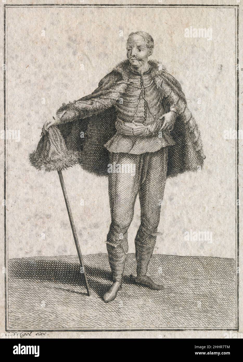 Antique 17th century engraving, 'a Hungarian' (Ein Ungar) by Johann Christoph Weigel, known as Christoph Weigel the Elder (1654-1725). SOURCE: ORIGINAL ENGRAVING Stock Photo