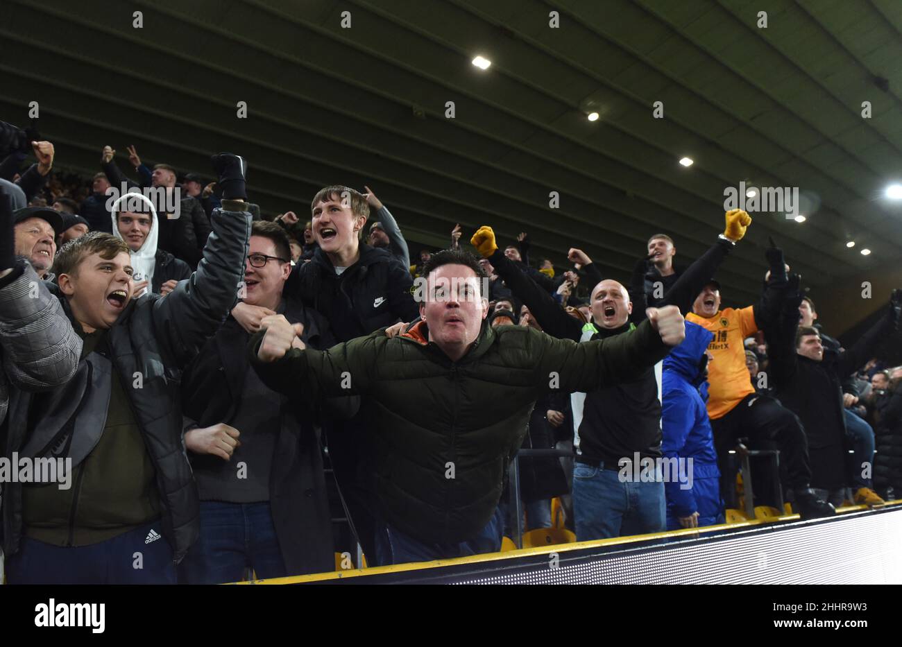 Wolves fans supporters celebrating Wolverhampton Wanderer v Liverpool at Molineux Stadium 23/01/2020 Stock Photo
