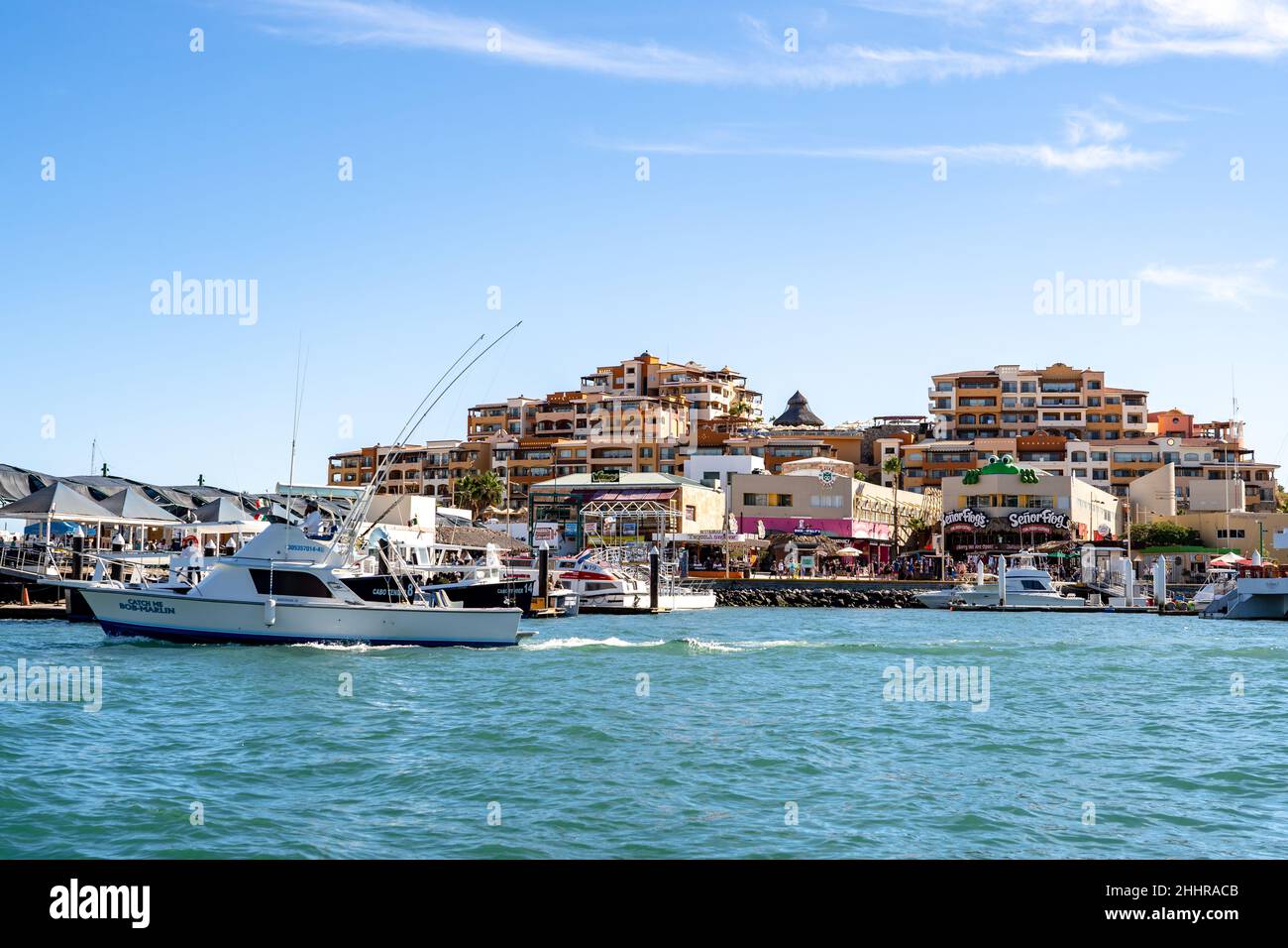 Restaurants and shops at marina in Cabo San Lucas, Mexico Stock Photo