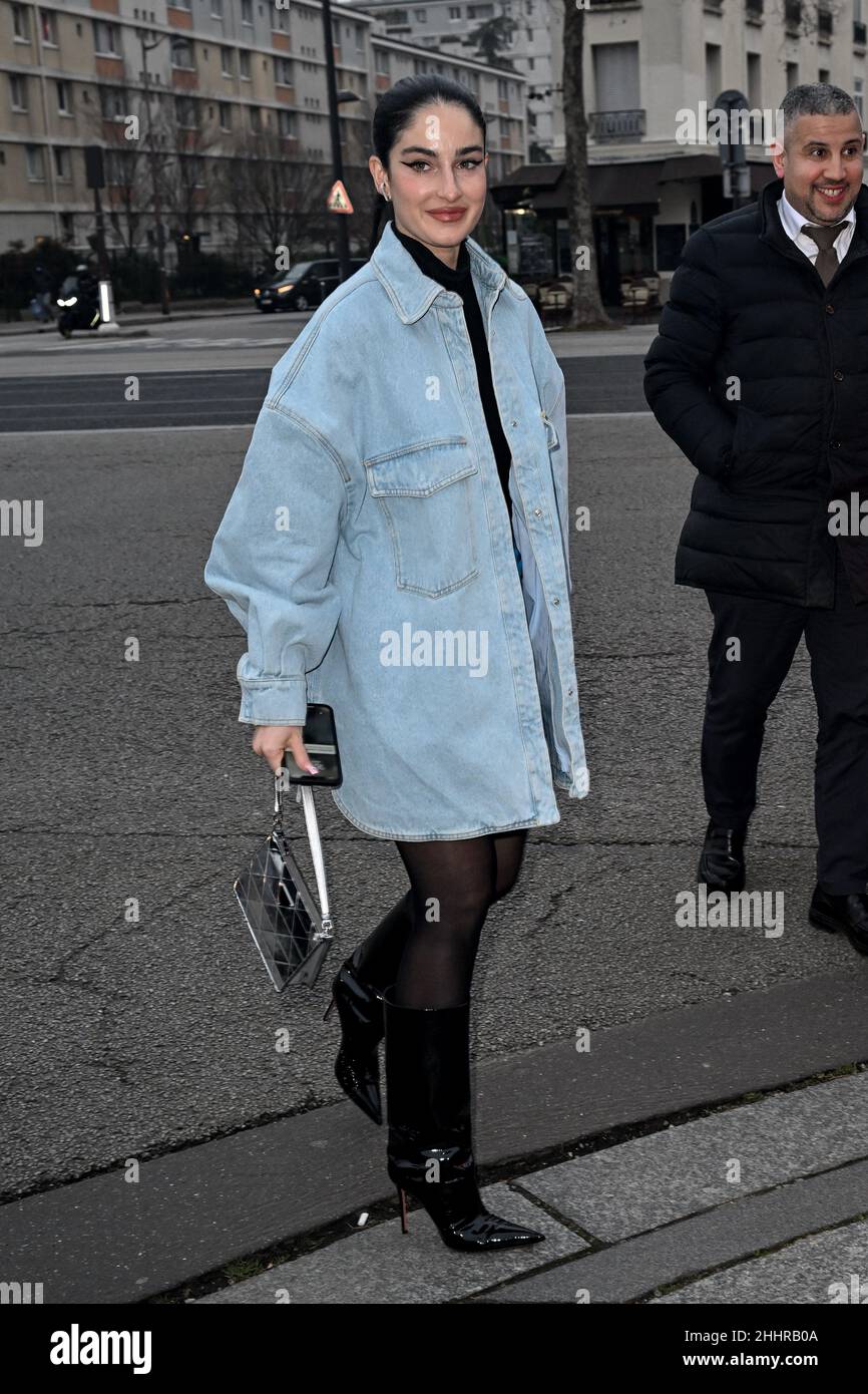 Fiona Zanetti arriving at the Alexandre Vauthier show during Paris