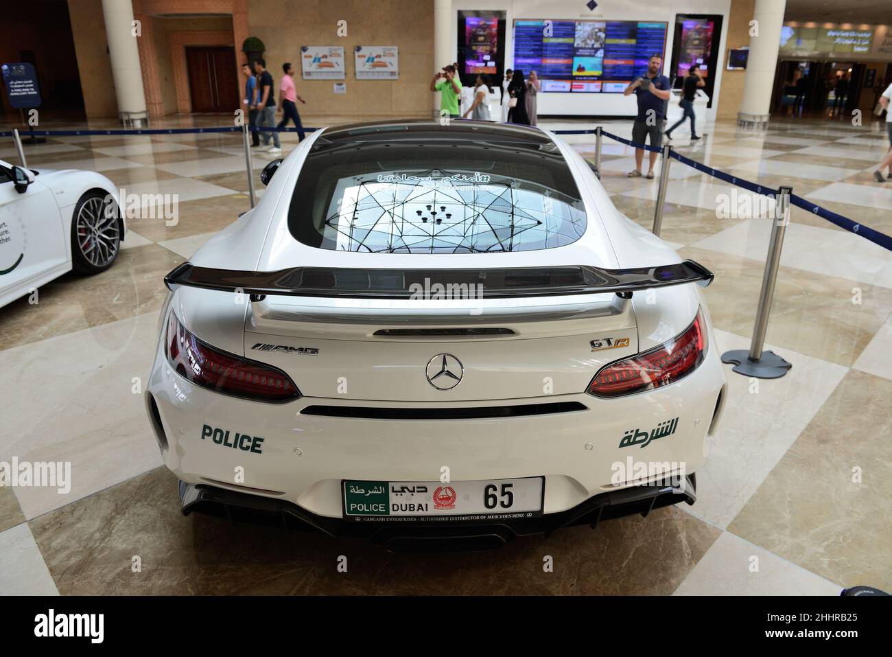 DUBAI, UAE - NOVEMBER 18: The Mercedes Benz GT R coupe of Dubai Police car is on Dubai Motor Show 2017 on November 18, 2017 Stock Photo