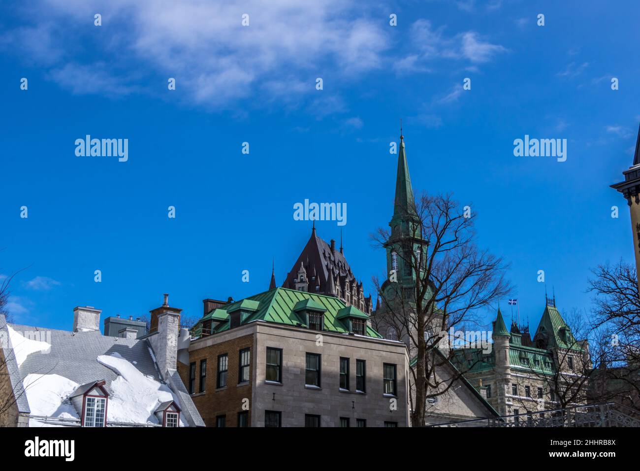 Chateau Frontenac Viewed From Behind City Buildings Stock Photo