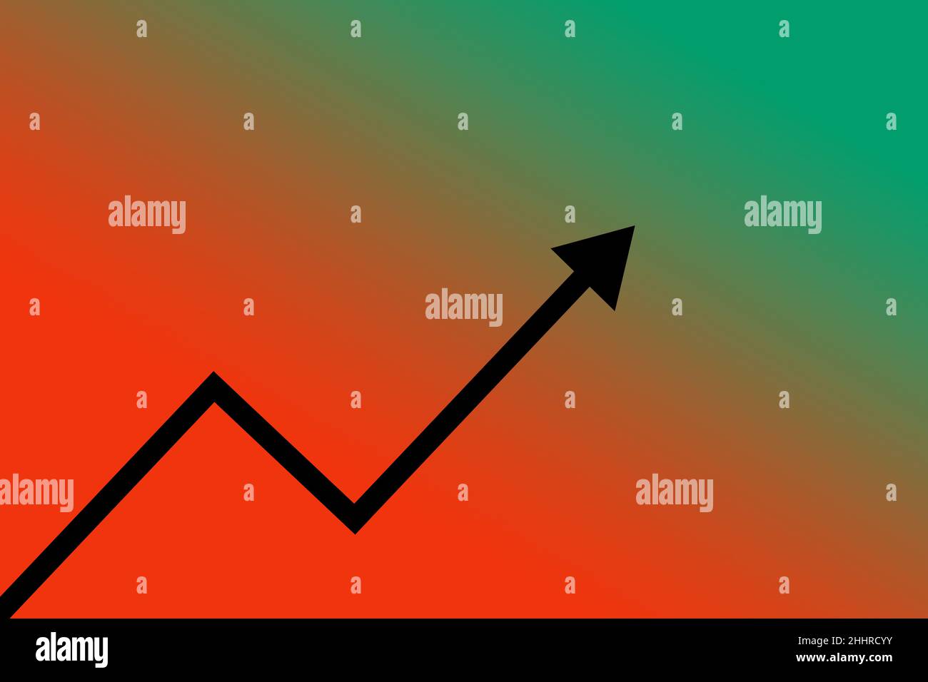 Black arrow graph on gradient red-orange and green background for a ...