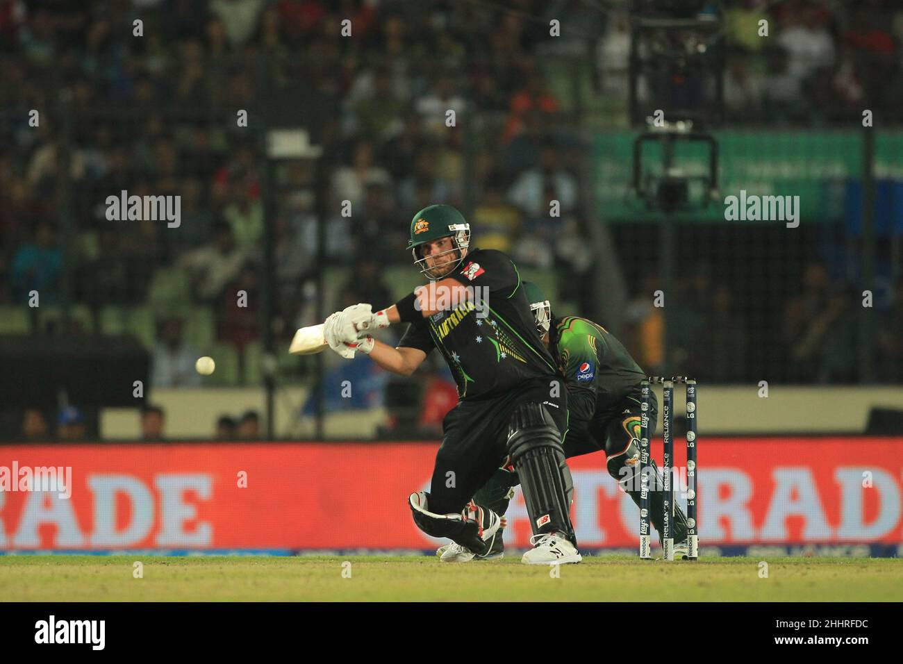 Dhaka, Bangladesh. 23rd Mar, 2014. Australia cricket player, Aaron Finch seen in action during the 16th match, Group 2 ICC (International Cricket Council) Cricket World Cup T20 2014, between Pakistan vs Australia at Sher-e-Bangla National Stadium, Mirpur.Pakistan won by 16 runs. (Photo by Md Manik/SOPA Images/Sipa USA) Credit: Sipa USA/Alamy Live News Stock Photo