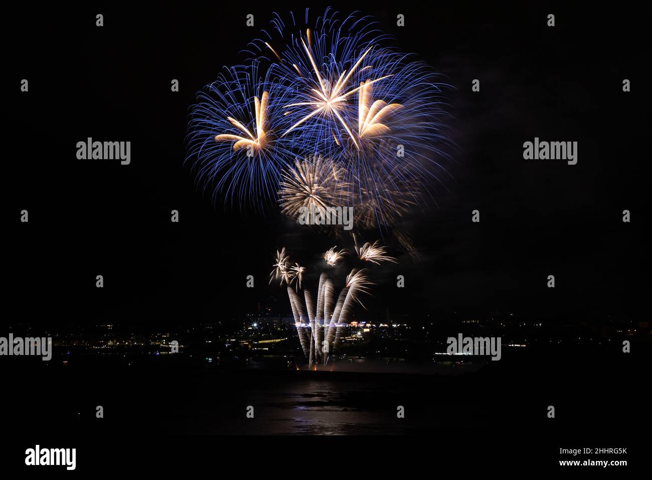 A colorful scene at the 2021 British firework championships held at Plymouth, Devon Stock Photo