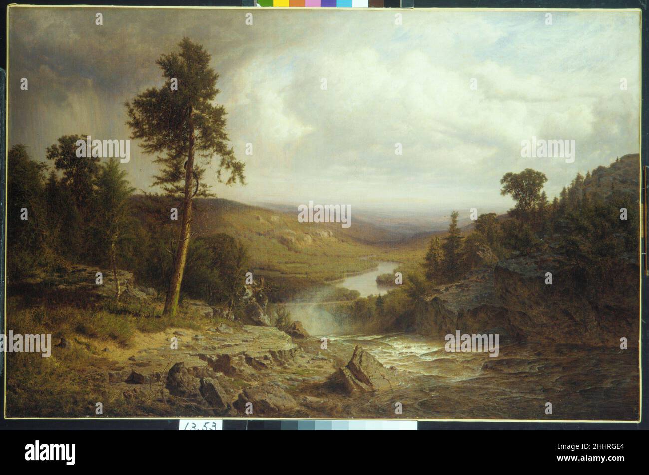Tennessee 1866 Alexander H. Wyant Wyant, a native of Ohio, painted Tennessee after his 1865 trip to Europe, where he had studied with the Norwegian artist Hans Fredrik Gude. The composition shows his transition from the precise, linear technique of the Hudson River School at midcentury to the freer style, inspired by the Barbizon landscape painters, that characterized his later work. The subject is unusual in that it was painted during the Civil War, at a time when Northern landscape artists avoided portraying the Southern states. While there is no record of the artist’s visiting Tennessee, he Stock Photo