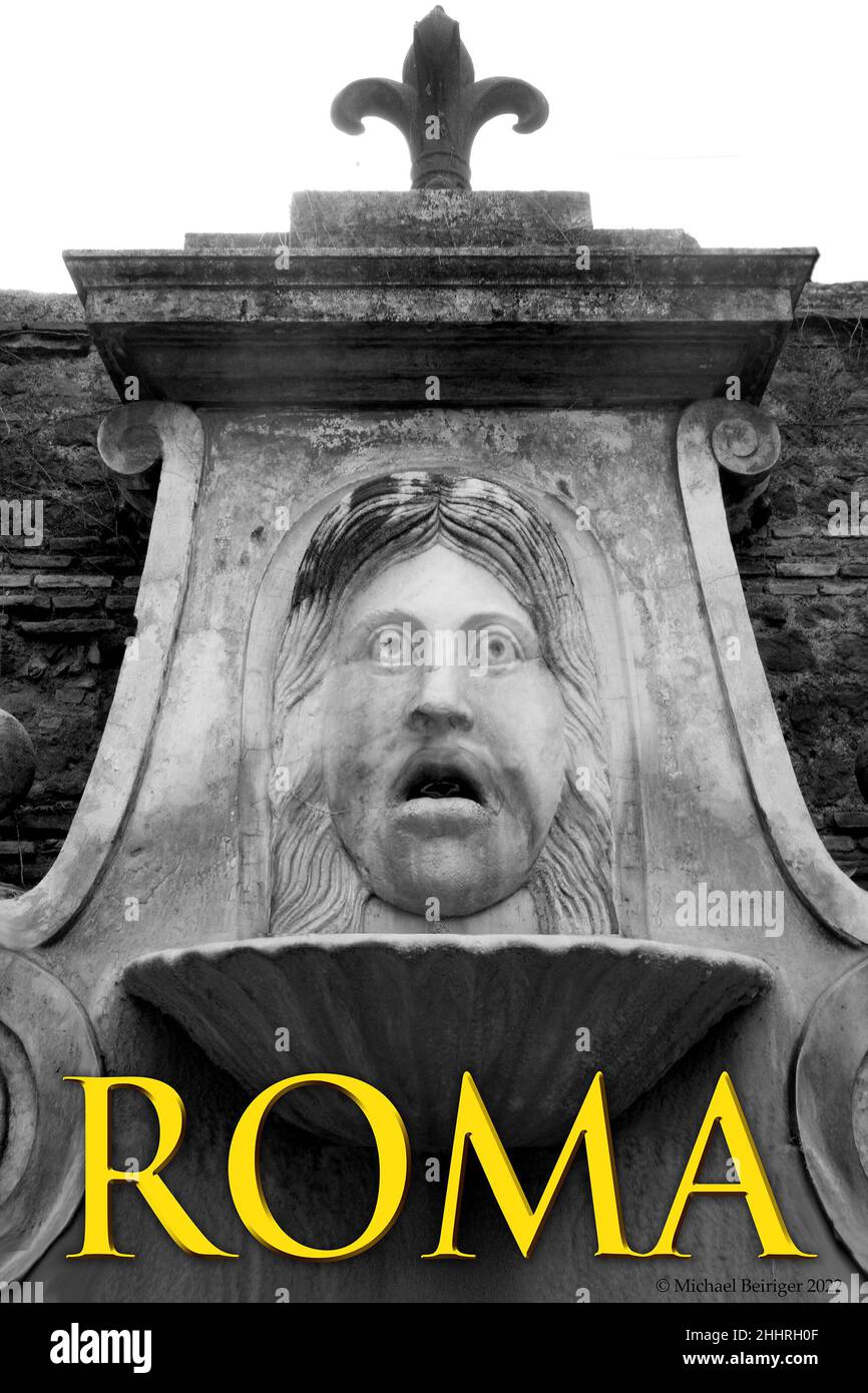 Poster of fountain Mascherone on the Via Giulia, Rome, Italy Stock Photo
