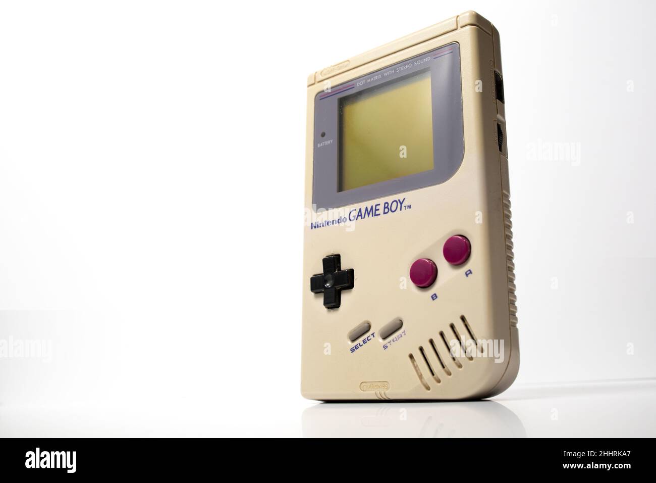 Schiedam, The Netherlands - OCT 4, 2020: Closeup of a vintage portable video game console on a white background. Stock Photo