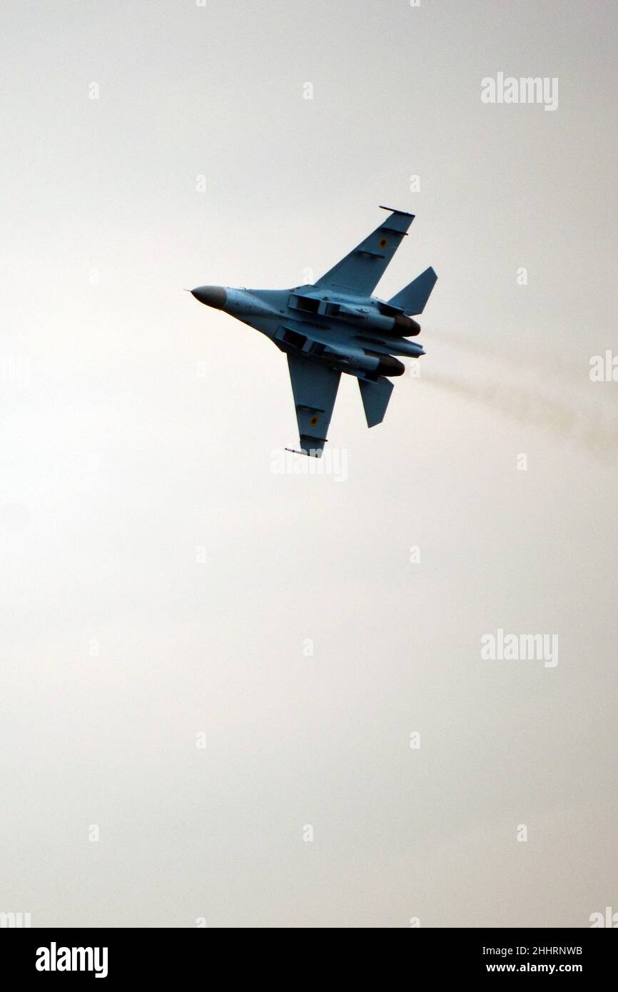 Ukrainian Air Force, Sukhoi Su-27 Flanker, military combat aircraft scramble form Kleine Brogel Air Base, Ukraine Stock Photo