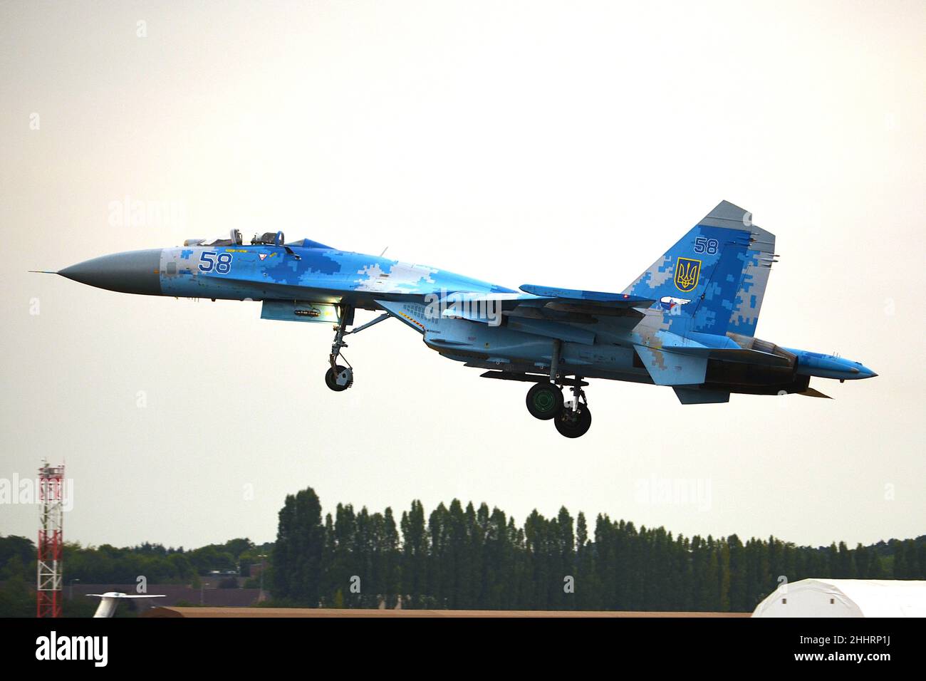 Ukrainian Air Force, Sukhoi Su-27 Flanker, military combat aircraft landing at Kleine Brogel Air Base, Ukraine Stock Photo