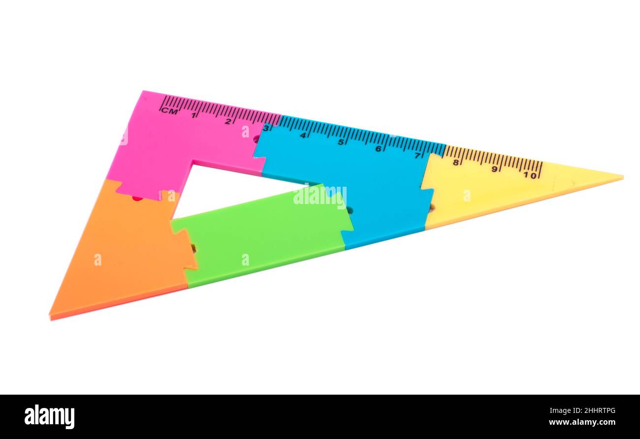 colorful plastic ruler in different color isolated on the white Stock Photo
