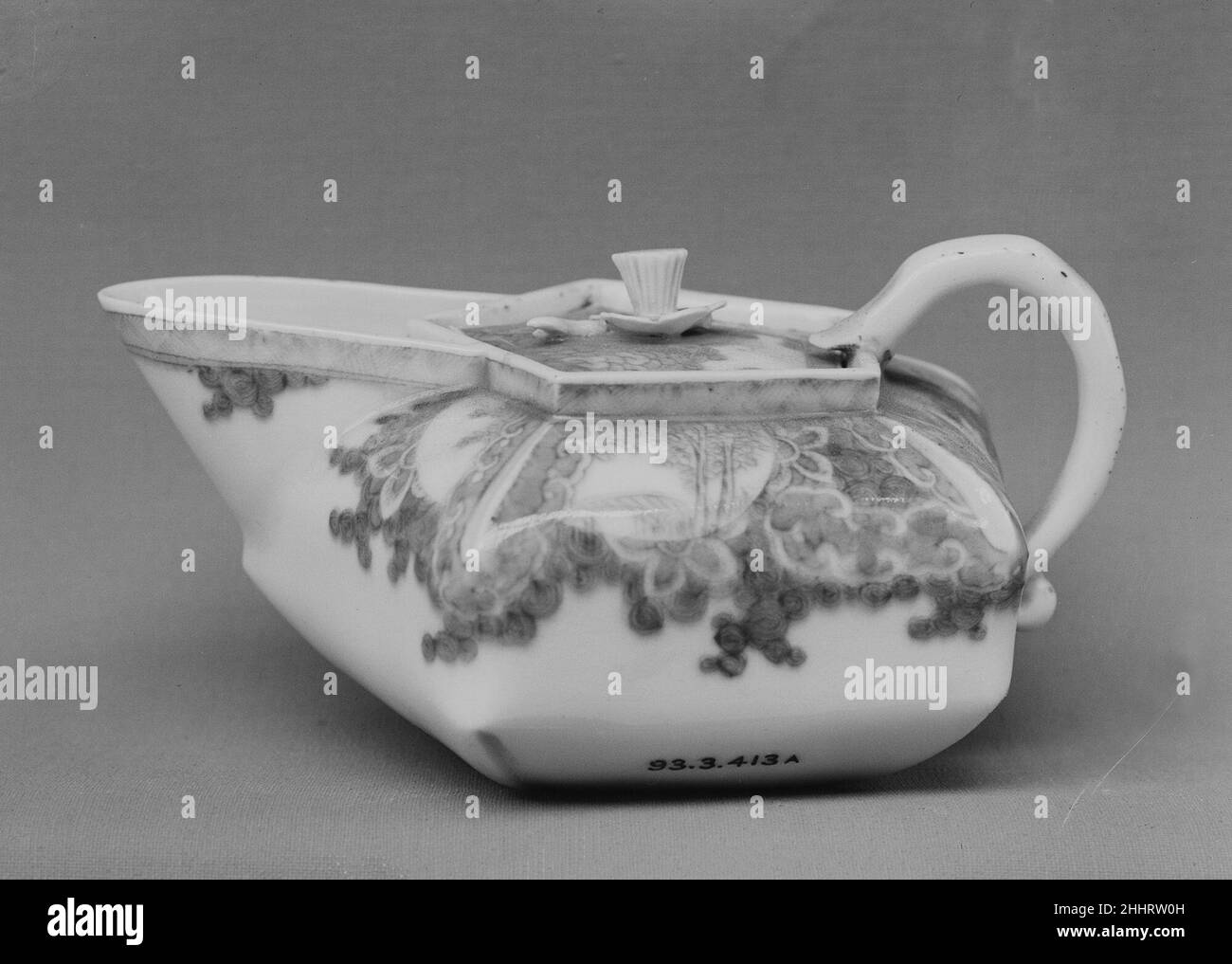 Teapot 1800 Japan. Teapot. Japan. 1800. White porcelain decorated with blue under the glaze (Kyoto ware). Edo period (1615–1868). Ceramics Stock Photo
