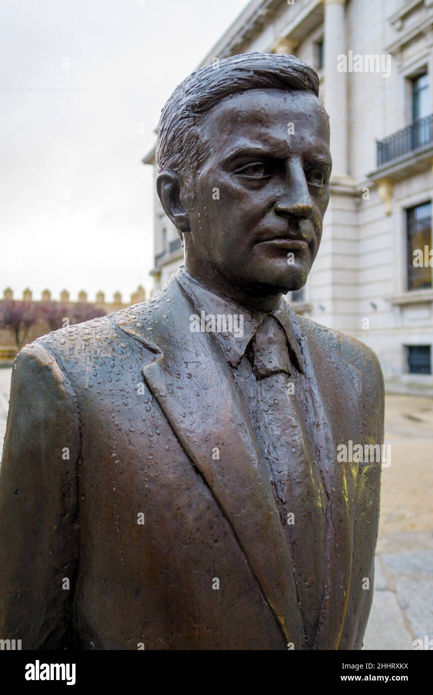 Avila, SPAIN - november 16, 2018: Statue of Adolfo Suarez Gonzalez he was a president of Spain done in bronze to natural size Stock Photo