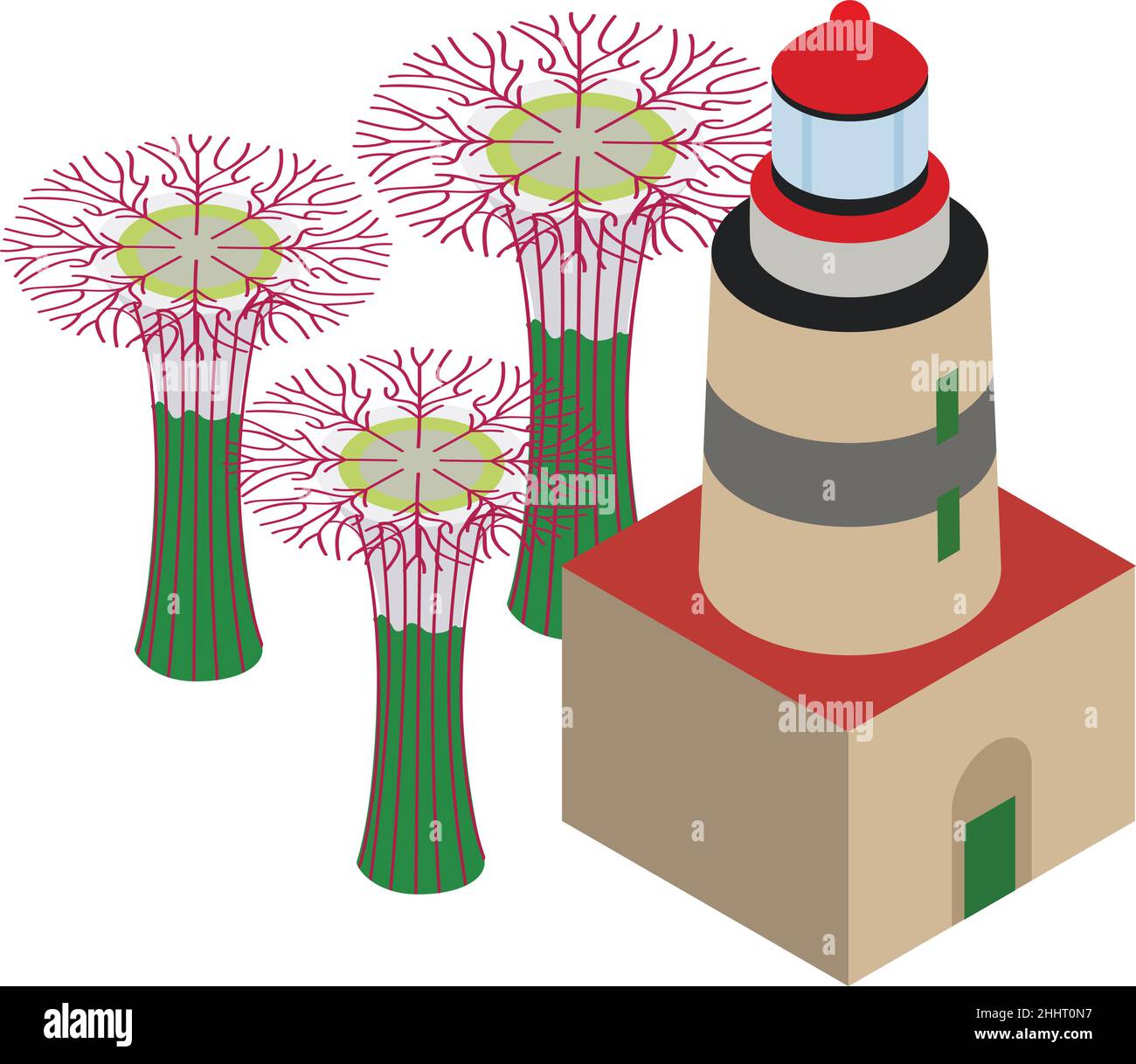 Singapore landmark icon isometric vector. Lighthouse and super tree ...