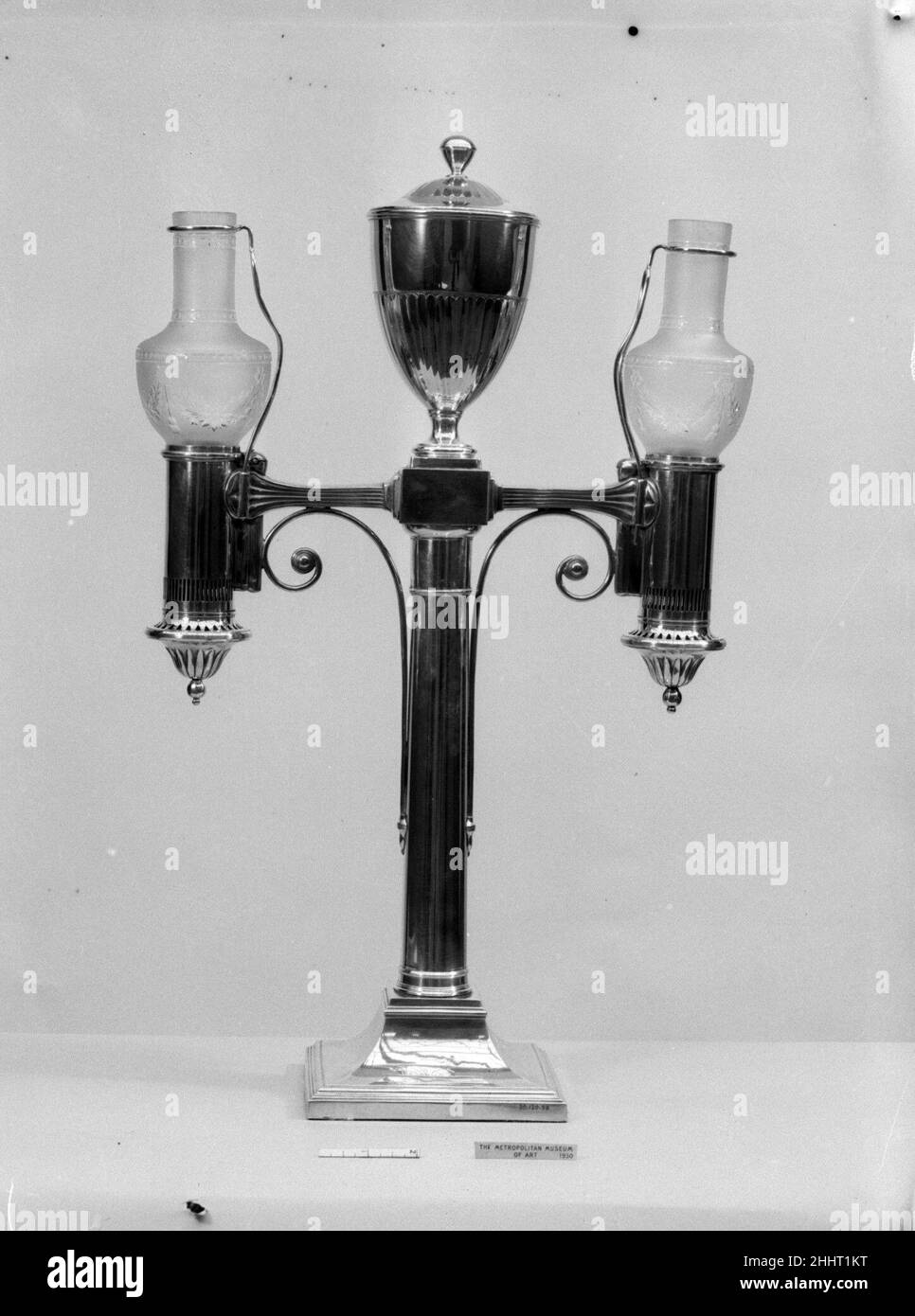 Lamp ca. 1790 British. Lamp. British. ca. 1790. Sheffield plate, glass. Metalwork-Silverplate Stock Photo