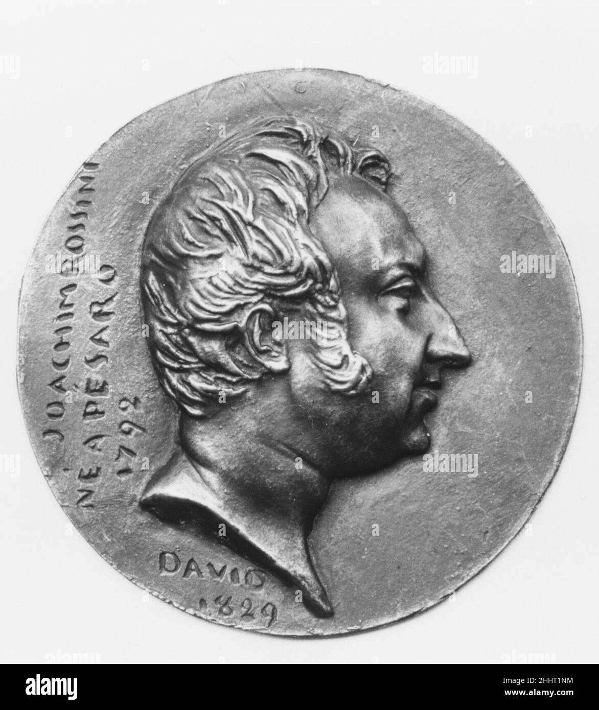 Gioachino Rossini (1792–1868), Italian composer 1829 Pierre Jean David d'Angers French Pierre-Jean David d’Angers was the most prolific and one of the most important French sculptors of the first half of the nineteenth century. Throughout his almost fifty-year career (1819–1856) David remained true to his conviction that sculptural monuments dedicated to the achievements of great men and women most permanently and vividly express the greatness of a people. He continuously sought commissions for monuments portraying historical and contemporary figures whom he admired in order to commit their co Stock Photo
