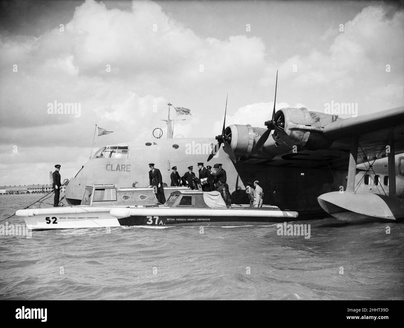 Shorts S30 Empire Flying Boat G-AFCZ  named Clare owned and operated by BOAC. Seen here at Poole in Dorset following its trans-atlantic flight. 10th August 1940 Stock Photo