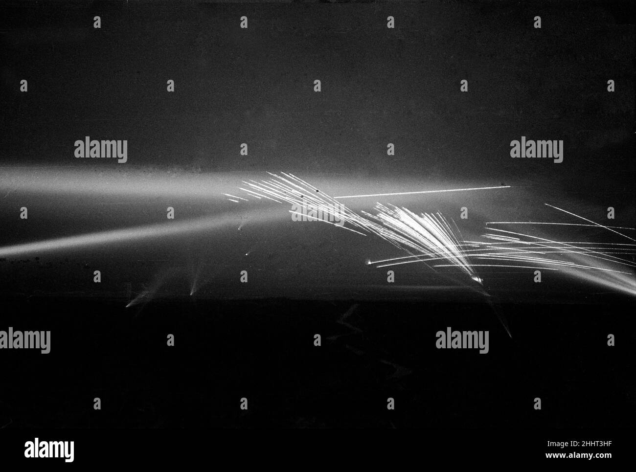 Time lapse photography of the destruction of a swarm of V1 flying bombs by the armys search light and anti aircraft batteries stationed on the coast at Folkestone Circa  1st August 1944 Stock Photo