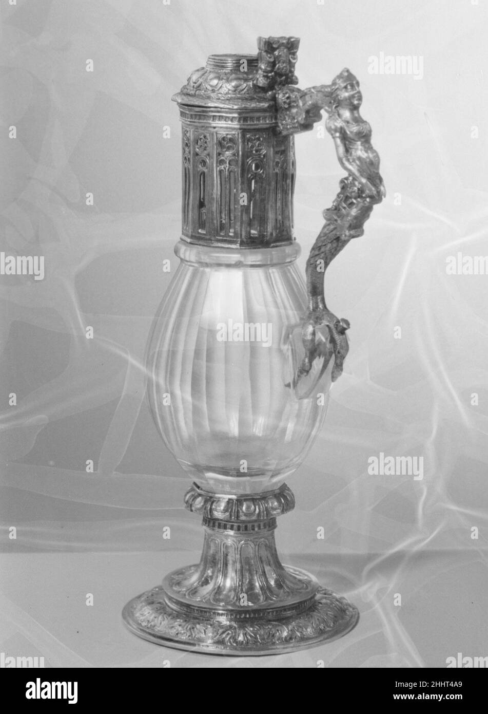 Pair of cruets crystal and upper mount 15th century, handle and foot