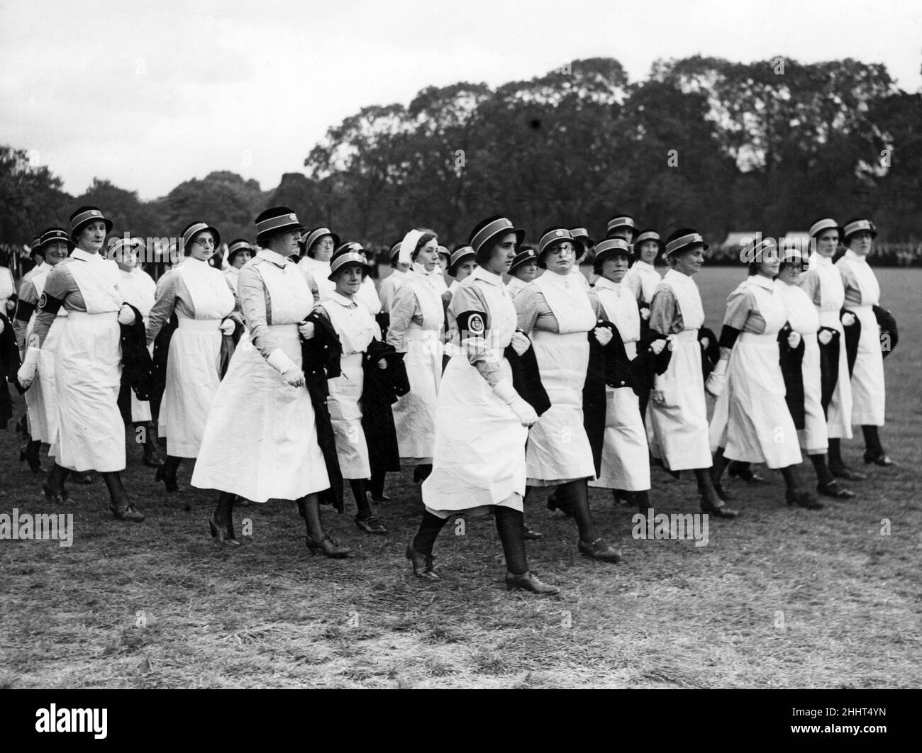 Members of the Women's Section of St John march in procession in Cardiff. 17th July 1939. Stock Photo