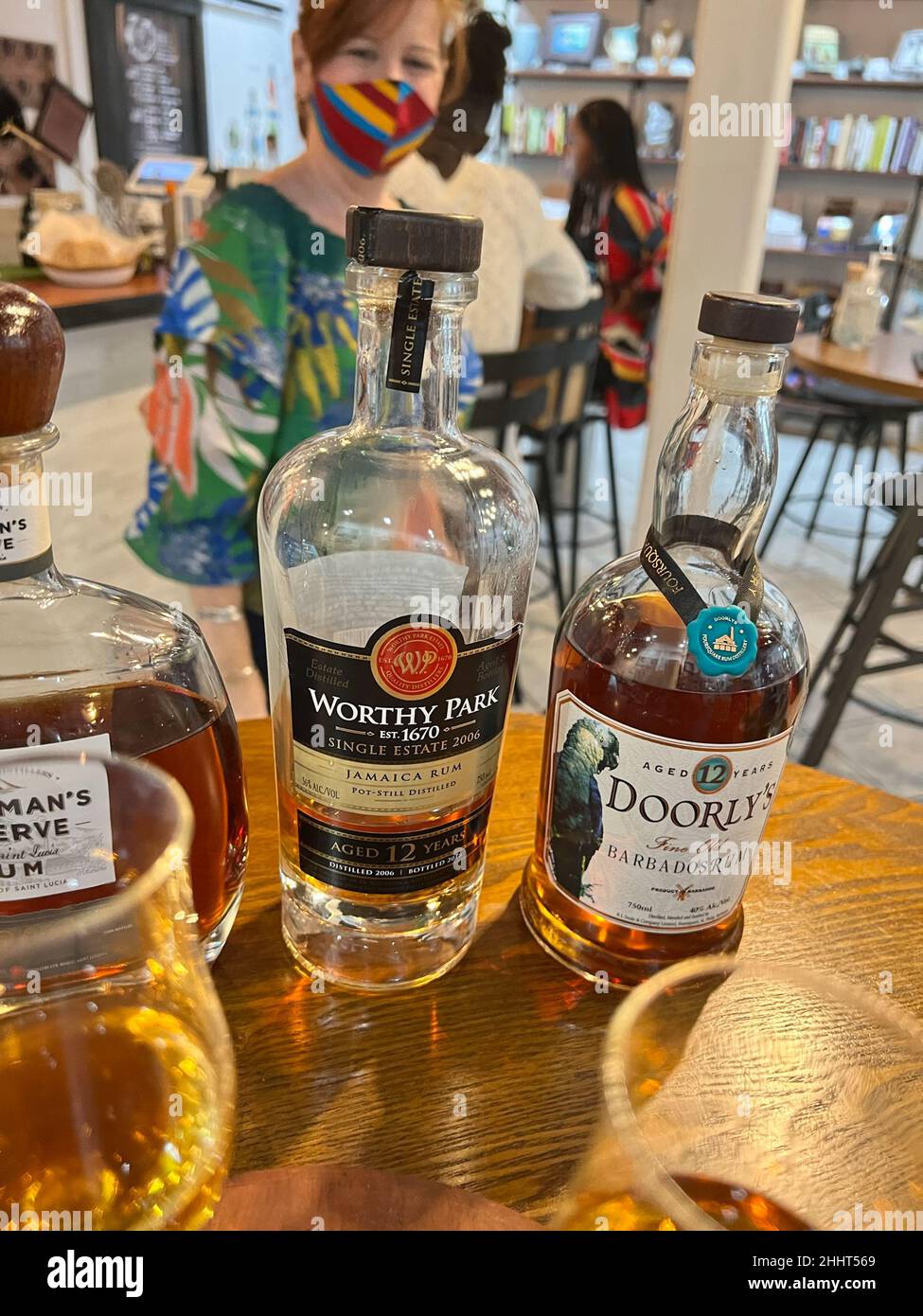 Rum tasting flight at the rum room cocktail bar in hires stock