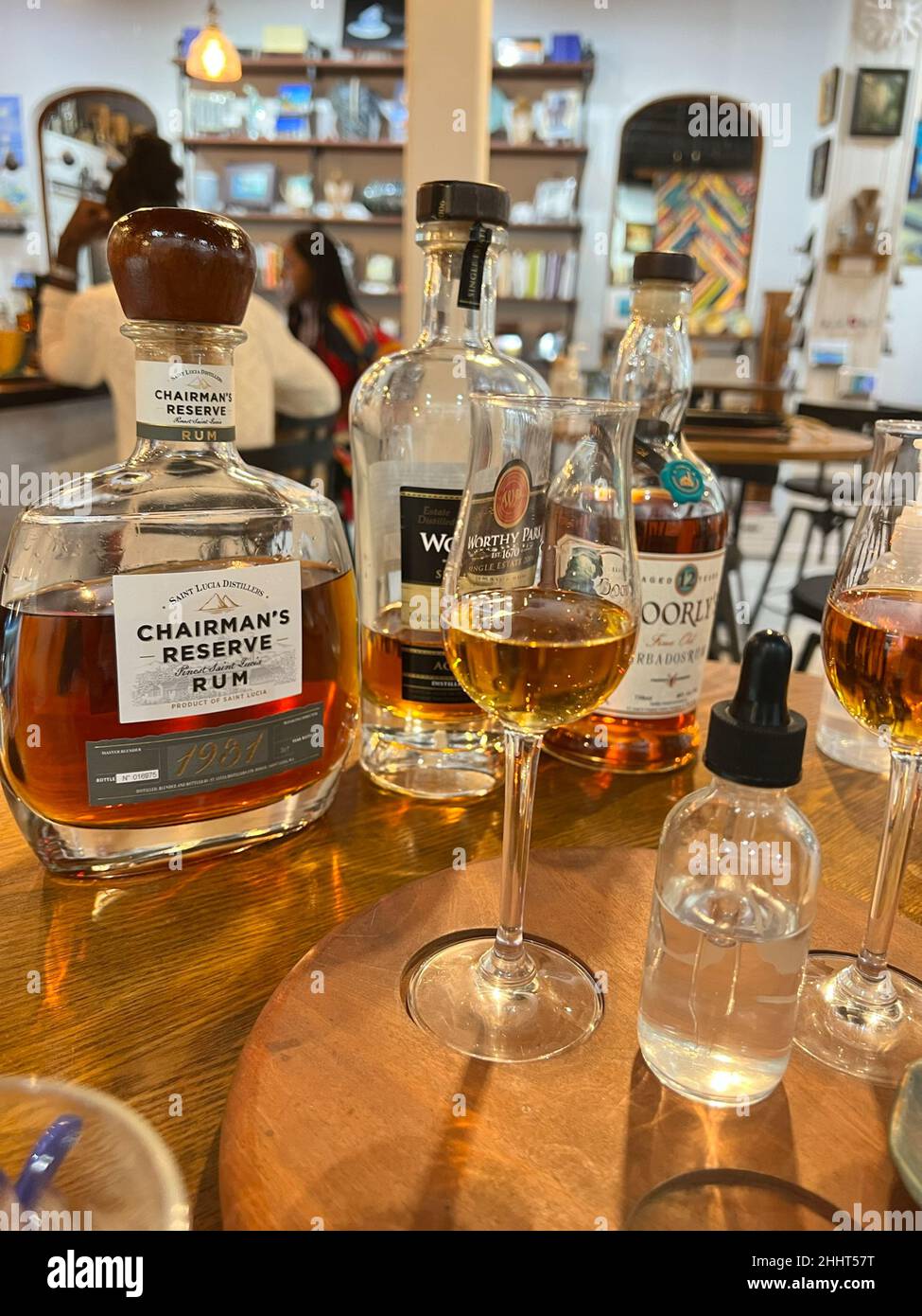 Rum tasting flight at the Rum Room cocktail bar in St. John USVI Stock