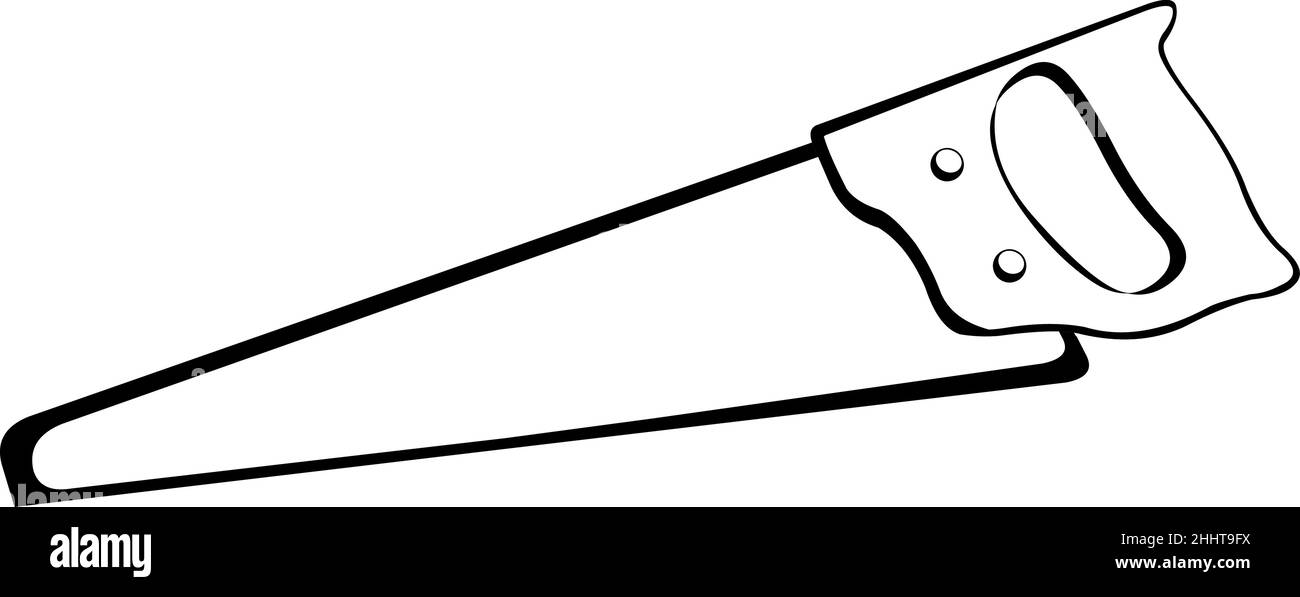 Vector illustration of a handsaw drawn in black and white Stock Vector