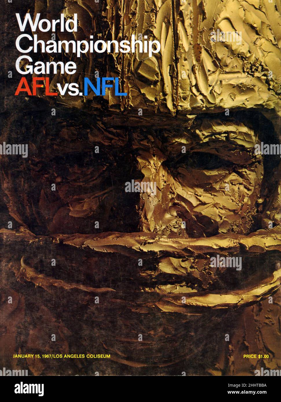 The cover of the program for the very first Super Bowl Game January, 1967 which at that time was called AFL vs.NFL World Championship Game and was held in the Los Angeles Coliseum. Stock Photo