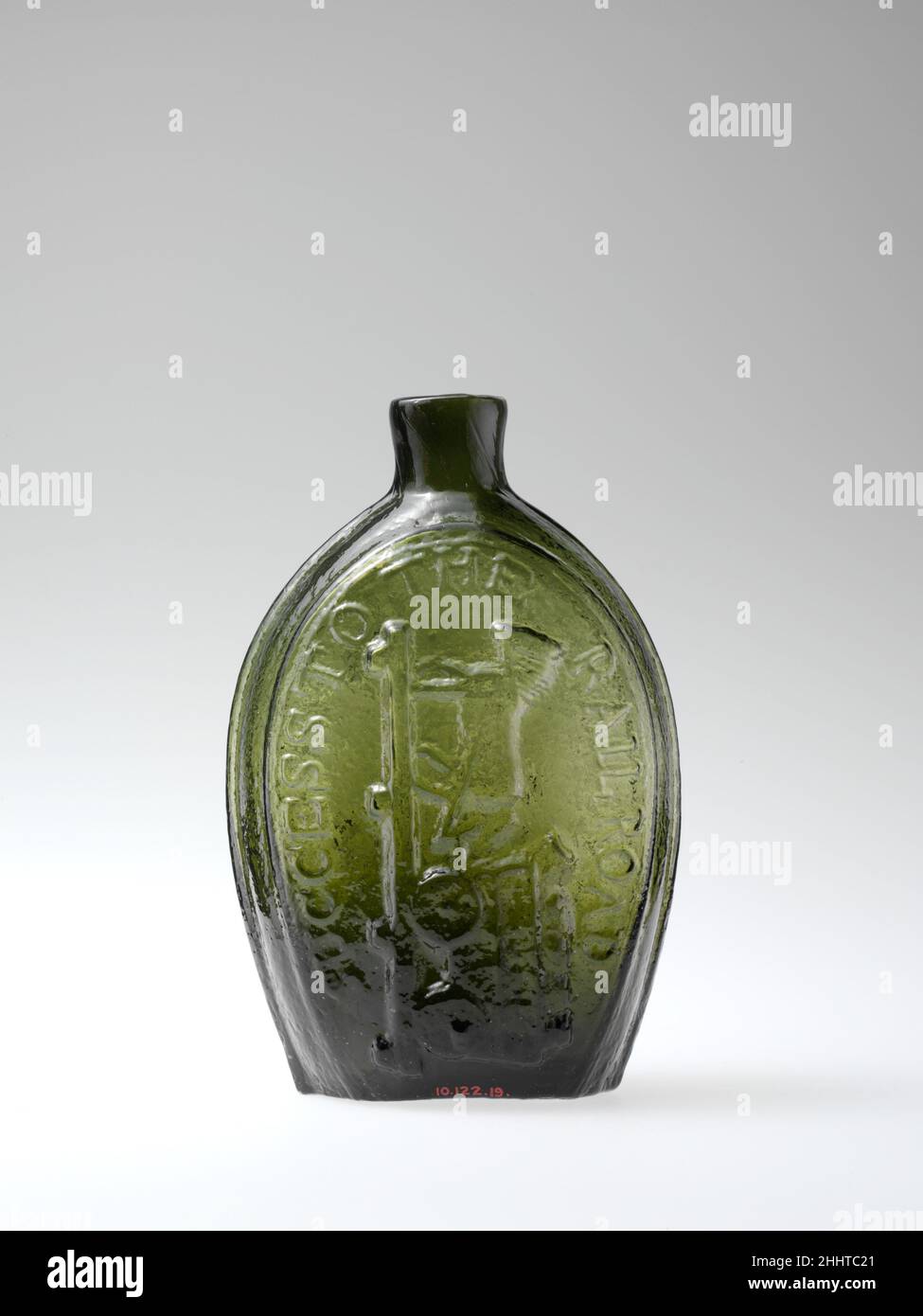 Figured flask 1830–40 Keene Glass Works. Figured flask. American. 1830–40. Blown-molded glass. Made in Keene, New Hampshire, United States Stock Photo